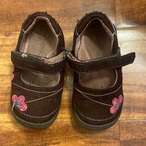 Brown Mary Jane with pink flowers